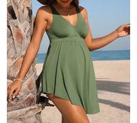 Shein Traje de baño de una pieza de unicolor simple para mujeres embarazadas, adecuado para playa y vacaciones, verano
