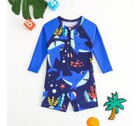 Shein Traje de baño de una pieza para bebé con cremallera, estampado de tiburón con diseño de vida marina. Un imprescindible para las vacaciones de verano e