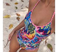 Shein Traje de baño de una pieza para mujer con estampado aleatorio, derechos de autor adquiridos, para la playa de verano