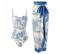 Shein Traje de baño estilo conservador con control de abdomen y estilizador, traje de baño de una pieza estilo francés vintage con falda, se adapta a todos