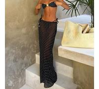 Shein Traje de baño sexy de primavera con corte halter de un solo color para mujer, conjunto de bikini de 3 piezas con estampado de puntos blanco y negro, a