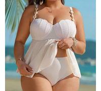 Shein Traje de baño tankini de talla grande con estampado de conchas marinas y decoración de piedras