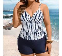 Shein Traje de baño tipo tankini con estampado de moda talla grande 2026, traje de baño de verano y vacaciones en la playa para mujeres, cruce de fronteras