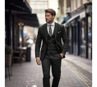 Shein Traje de blazer y pantalones de unicolor con cuello de solapa y manga larga para hombre, uso casual de moda, dinero antiguo