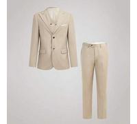 Shein Traje de lujo de 3 piezas para hombre en color beige con solapas de pico, conjunto de blazer, chaleco y pantalones, esmoquin para boda/noche/baile de