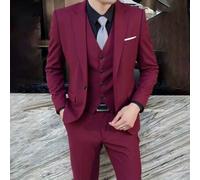 Shein Traje de negocios de hombre de 3 piezas, ajuste slim, unicolor, vestido de boda del novio, traje de lujo de oficina, moda informal de 1 botón con blaz