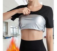 Shein Traje de sauna para mujer talla grande, top de fitness de manga corta y cuello redondo, ropa interior moldeadora para mujer, ropa deportiva para prima
