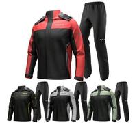 Shein Traje impermeable de motocicleta de color rojo que incluye chaqueta, pantalones, cubierta para zapatos oculta y accesorios reflectantes. Traje de moto