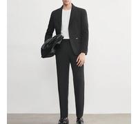 Shein Traje tejido negro elástico estilo de dinero antiguo para hombres, fácil de cuidar, 2 piezas