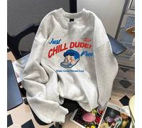 Shein ¡Tranquilo tío! Sólo relájate" Sudadera con cuello redondo y forro polar con gráfico de niño relajado de dibujos animados, sudadera clásica casual y v