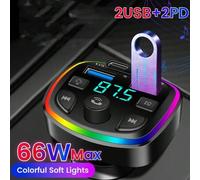 Shein Transmisor FM Bluetooth 5.0 para automóvil Olaf, kit de manos libres, modulador de audio MP3, receptor de audio, cargador rápido USB doble, accesorios