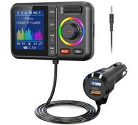 Shein Transmisor FM Bluetooth para coche, adaptador inalámbrico Bluetooth V5.0 con pantalla a color grande, compatible con carga rápida QC3.0, llamadas mano