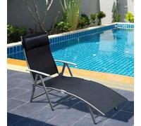 Shein Tumbona de jardín plegable con cojín 137x63,5x100,5cm metal y tela negra para playa y terraza