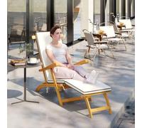 Shein Tumbona plegable de madera Outsunny para jardín con reposapiés y colchón, ergonómica, resistente a la intemperie, para camping, hasta 160 kg de capaci