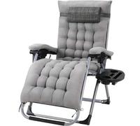 Shein Tumbona plegable negra, cojín de algodón cómodo y extraíble, tumbona de jardín extra grande, ajustable con reposacabezas y portavasos, adecuada para j