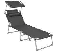 Shein Tumbona Plegable, Tumbona, 193 x 53 x 29 cm, Capacidad 150 kg, Parasol, Respaldo reclinable, jardín, Piscina, terraza, Gris Oscuro