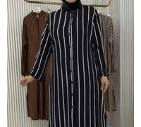 Shein Túnica larga con botones y rayas, estilo árabe, modesta, color negro para primavera