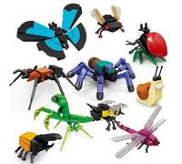 Shein Último día en oferta Juego de construcción en caja de plástico con mini insectos de dibujos animados, serie de mariposas y arañas. Juego educativo de