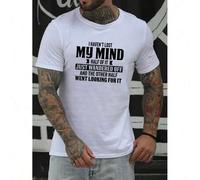 Shein [Ultra-Comfortable Mind Print Tee] Ultra-Comfortable 100% Cotton Mens Mind Print Premium Fit T-Shirt - 1 pc, Bold Graphic, Casual Clothing Top for Dai