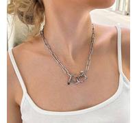 Shein Un collar de cadena de cristal para mujer con hebilla en forma de herradura, con diferentes estilos de cadena que le dan un sabor único, lo que lo co