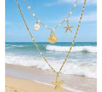 Shein Un collar de la serie del océano con estilo de vacaciones de ocio elegante, conjunto de accesorios de collar con estrella de mar, concha y perla