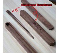 Shein Un conjunto de 2 piezas, palillos de madera personalizados y estuche, palillos reutilizables grabados en nogal, estuche personalizado para cónyuge, re