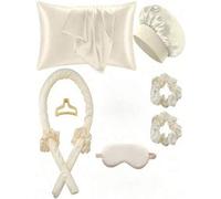 Shein Un conjunto de 9 productos de belleza y cuidado del cabello diseñados especialmente para dormir, que incluye una tenacilla, 1 funda de almohada de sed