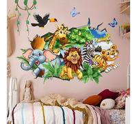 Shein Un conjunto de dos adhesivos decorativos para el hogar, diseñados creativamente con animales, plantas y un bosque que cruza la pared. Son adecuados pa