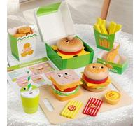 Shein Un conjunto de juguetes de hamburguesa y sándwich de madera simulada de colores, juguetes clasificados y apilados, juguetes interactivos para padres e