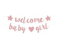 Shein Un conjunto de pancarta para baby shower con letras preinstaladas en color rosa dorado glitter que dice "¡Oh bebé!". Decoraciones para revelación de g