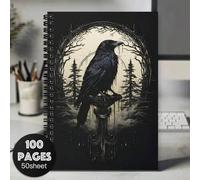 Shein Un cuaderno de espiral gótico con un diseño de cuervo y luna, perfecto para entusiastas de la fantasía oscura. Este diario de escritura horizontal es