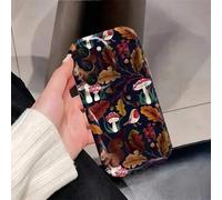 Shein Un diseño artÃstico vibrante que presenta elementos de otoño como setas, ardillas y hojas en un marco ondulado, compatible con los estuches de 17,