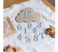 Shein Un hito de nacimiento de madera para un bebé, un letrero de madera con forma de nube. Accesorios conmemorativos de fotografía para bebés. Adecuado par