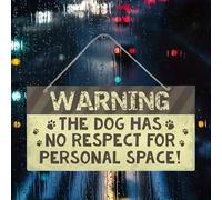 Shein Un letrero de madera simple adecuado para propietarios de mascotas, "Warning: Dogs Don't Respect Personal Space" placa colgante, decoración de pared p