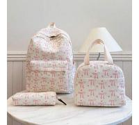 Shein Un lindo mochila de viaje con gran capacidad con estampado de moño y corazón, adecuada para usar en la escuela, graduación y varias ocasiones. Una moc