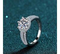 Shein Un lujoso anillo de rodio puro con seis puntas y 2 quilates de diamante de imitación redondo, ideal como regalo de compromiso, boda, aniversario o cu