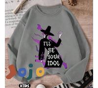 Shein Un mago con llamas moradas por todo el cuerpo y un eslogan con la frase "Seré tu ídolo". Sudadera de hombros caídos para niño/niña, con curvas extragr