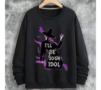 Shein Un mago con llamas moradas por todo el cuerpo y un eslogan con la frase "Seré tu ídolo". Sudadera de hombros caídos para niño/niña, con curvas extragr
