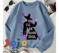 Shein Un mago con llamas moradas por todo el cuerpo y un eslogan con la frase "Seré tu ídolo". Sudadera de hombros caídos para niño/niña, con curvas extragr