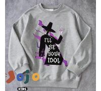 Shein Un mago con llamas moradas por todo el cuerpo y un eslogan con la frase "Seré tu ídolo". Sudadera de hombros caídos para niño/niña, con curvas extragr