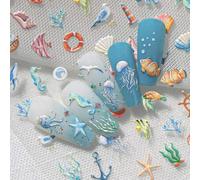 Shein Un nuevo adhesivo de uñas del mundo alegre del océano de otoño y verano, un adhesivo decorativo de alivio tridimensional de conchas submarinas de la v