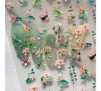 Shein Un nuevo estilo chino de primavera y verano con un paisaje romántico con lotos y hojas de loto, decorado con relieve tridimensional de tinta y bordado