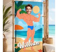 Shein Un pañuelo de playa personalizado, disponible para personalizar con tu nombre y foto. Con su diseño humorístico, es perfecto para usar en la playa, ju