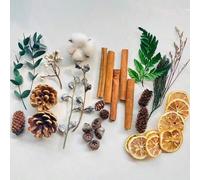 Shein Un paquete de flores secas de plantas naturales, frutas secas navideñas, caja de flores secas, conos de pino de canela, paquete de materiales DIY para