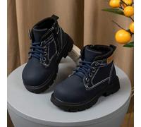 Shein Un par de botas de trabajo azul marino para niños con suelas duraderas y diseños adecuados para días escolares, fiestas de fin de semana, uso diario,