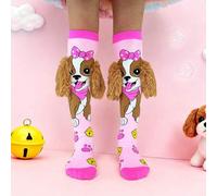 Shein Un par de calcetines hasta la rodilla para niños con estampado de perrito rosa y decoraciones de orejas 3D. Calcetines para niños. Calcetines divertid