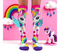 Shein Un par de calcetines por encima de la rodilla para niñas con patrones de unicornio de dibujos animados y decoraciones de alas en 3D, calcetines para n