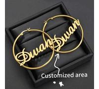 Shein Un par de pendientes aro con nombre personalizado, pendientes de pareja enamorada amiga con doble nombre, joyería popular para chicas