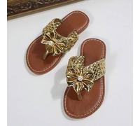 Shein Un par de sandalias de dedo para niños, nuevo estilo de verano 2026, de moda y versátil, de punta redonda y plana, antideslizante, en negro, dorado, n