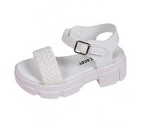 Shein Un par de sandalias para niños/niñas. El Body principal de la Top es blanco. Las correas entretejidas están en una combinación de azul y rosa. Hay una